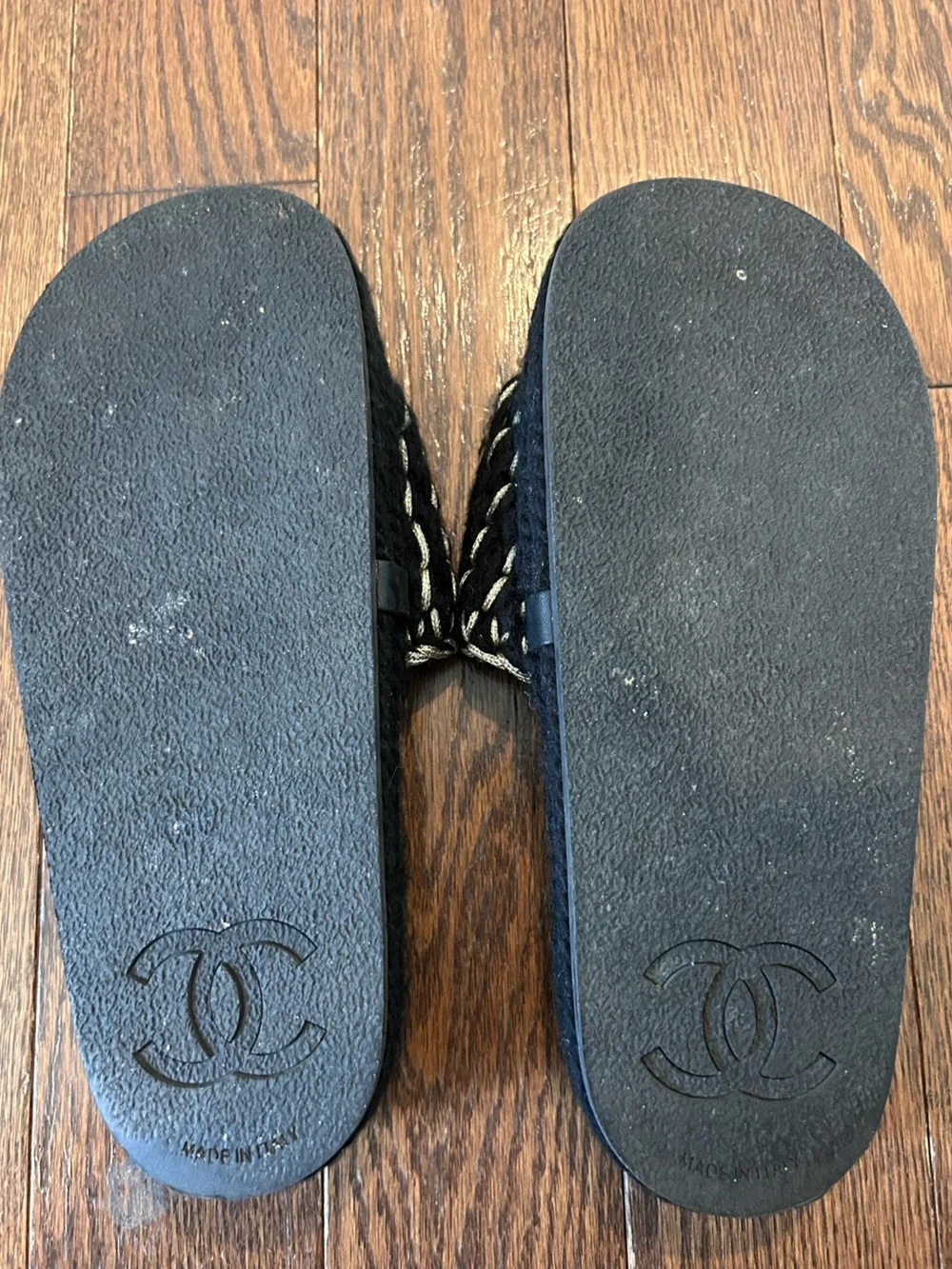CHANEL Black and Gold Wool Slide Mules - Picture 3 of 4